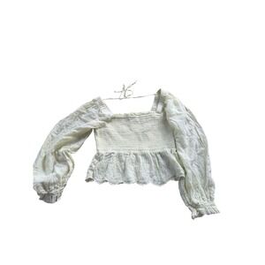 American‎ Eagle Yellow Eyelet Smocked Peplum Puff Sleeve Cottagecore Feminine M